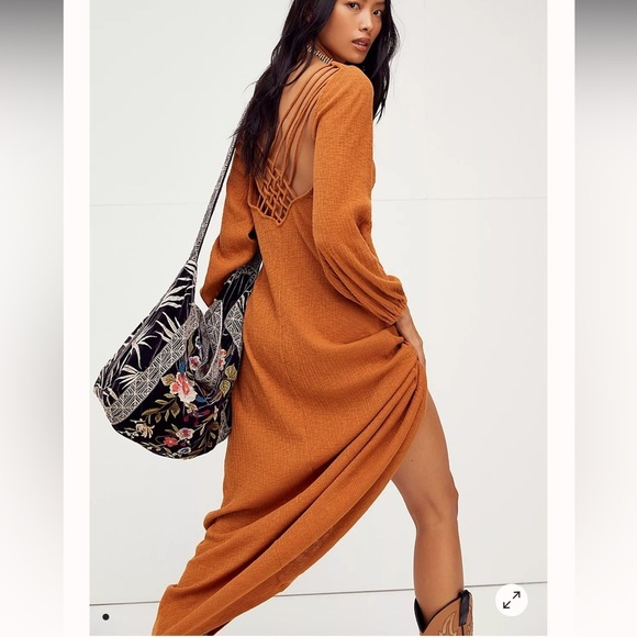 Free People Beach Women’s Small Amalfi Maxi Dress Orange Resort Criss Cross Back - Picture 1 of 8